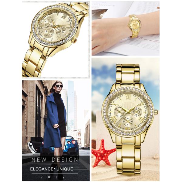 Дозор моды женщин диаманта, 3АТМ делает наручные часы водостойким золота кварца розовые