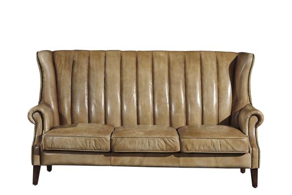 Solid Wood Legs 3 Seater Sofa Brown Leather With Hand Water Wash Workcraft
