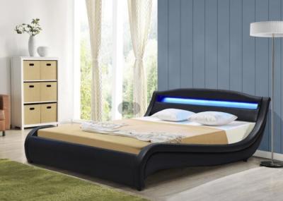 ROSH LED Upholstered Bed Plywood Black Faux Leather King Size Low Modern Wooden Bed Frame