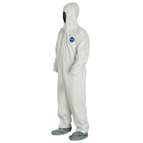 Disposable Heavy Duty  Breathable Coverall, Disposable Coverall is Hooded with Elastic Wrist and Ankles, L/XL, White