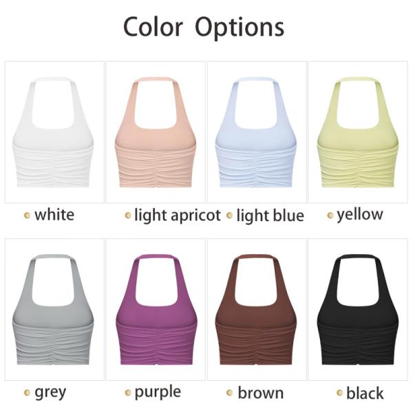 Halter Neck Womens Sports Bra Sexy Pleated Back Crop Tops With Removable Pad