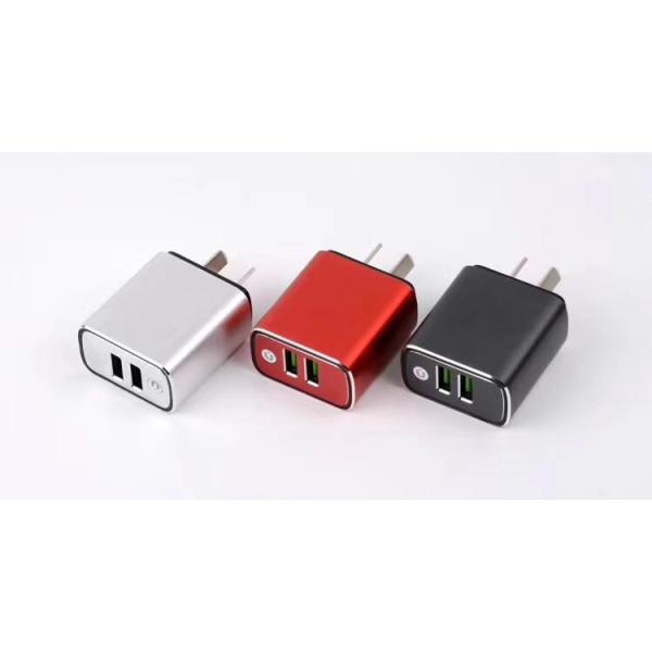 Black / red / silver gray / aluminum alloy 2-port travel charger,DC100-240V, high efficiency IC, fast charging, 110-240V