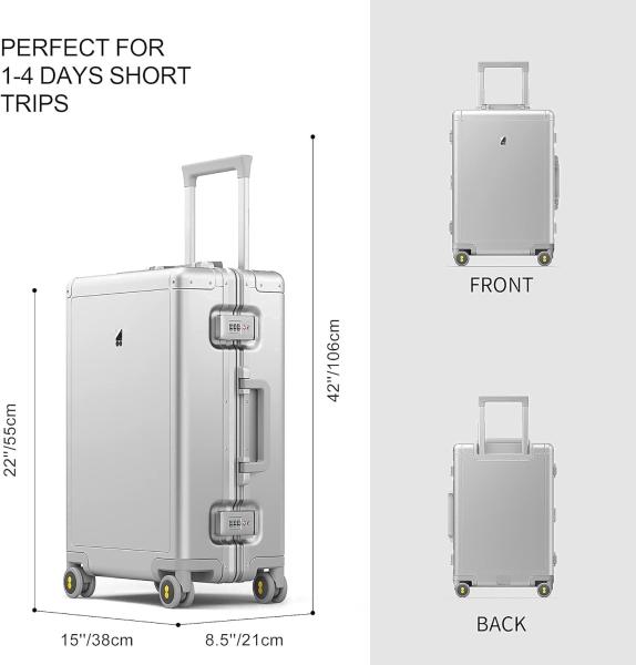20 Aluminum Luggage Hardside Suitcase, Zipperless Luggage with TSA Lock and Spinner Wheels - Silver