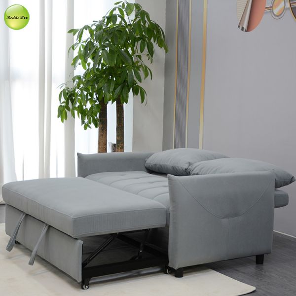 Modern Blue Fabric Pull Out Sofa Bed Space-Saving 2 Seater Living Room Sofa Convertible Sleeping Foldable Sofa Bed