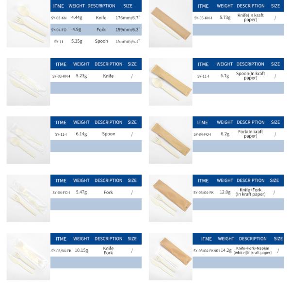 Eco Friendly Cornstarch PSM Plastic Cutlery Set Disposable Biodegradable