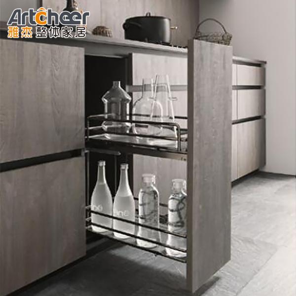 Customized Color Aluminium Kitchen Cabinets with Flat Edge Countertop and Dining Table