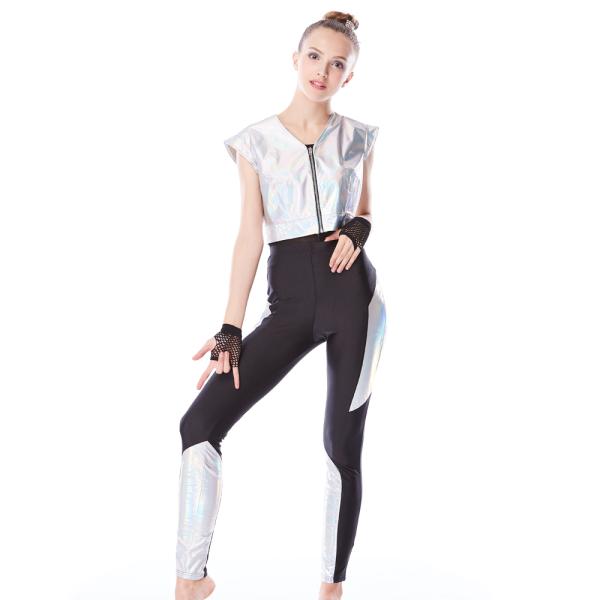 Hip Hop Dance Costumes V Neckline Sparkle Zipper Vest Sports Leotard Competition Wear