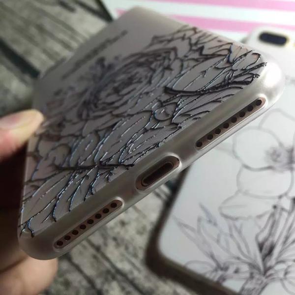PC+TPU Silk Skin Back Cover Relief Painting Flowers Pattern Cell Phone Case For iPhone 7 6s Plus