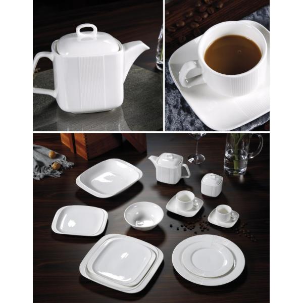Square White Ceramic Restaurant Porcelain Teacup Customized