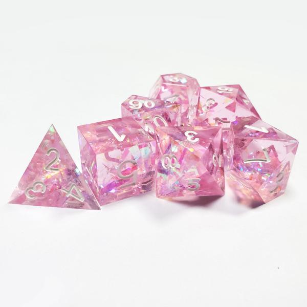Pink crystal Resin Boarding Dice Set Dragon and Dungeon
