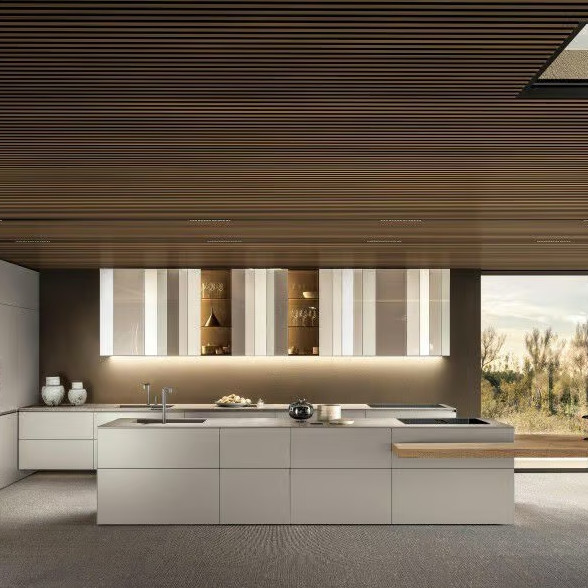 Fabricante de gabinetes de cocina de lujo moderno conjunto completo de almacenamiento hogar E0 Melamina Diseño de gabinetes de cocina para constructor