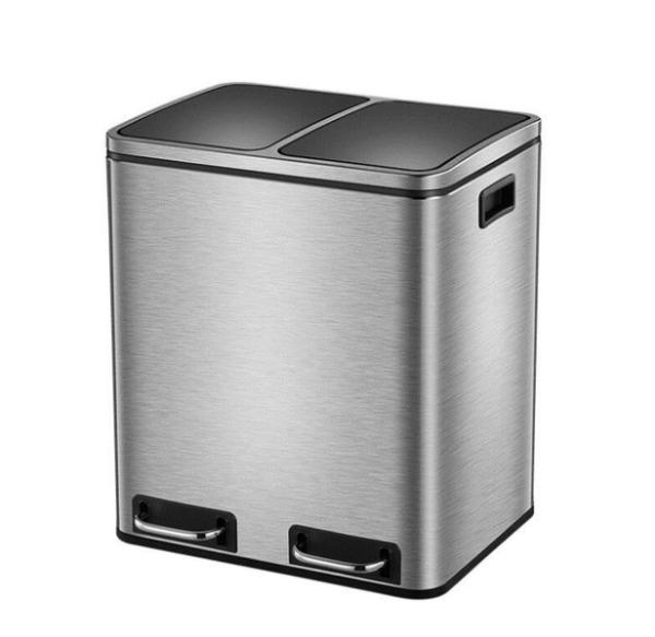 30L Two Compartment Indoor Trash Can  Foot Pedal Stainless Steel Waste Basket