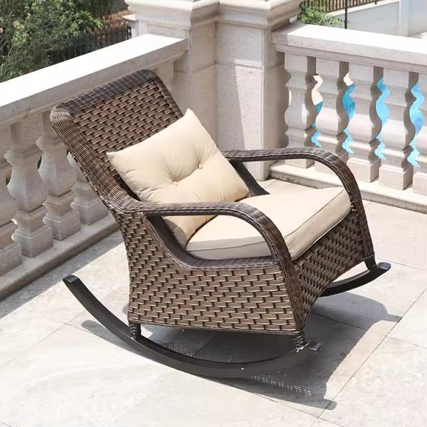 Waterproof Outdoor Rocking Lounge Chair Rattan Color Garden Rocking Lounger