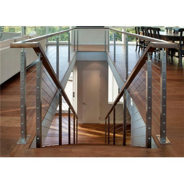 Metal Craft 304 Stainless Steel Cable Stair Railing With Top Wood Handrail