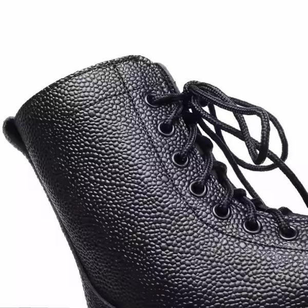 Calçado tático uniforme personalizado Botas de couro de cor preta com Geinuen Calçados de treinamento de couro Botas pretas
