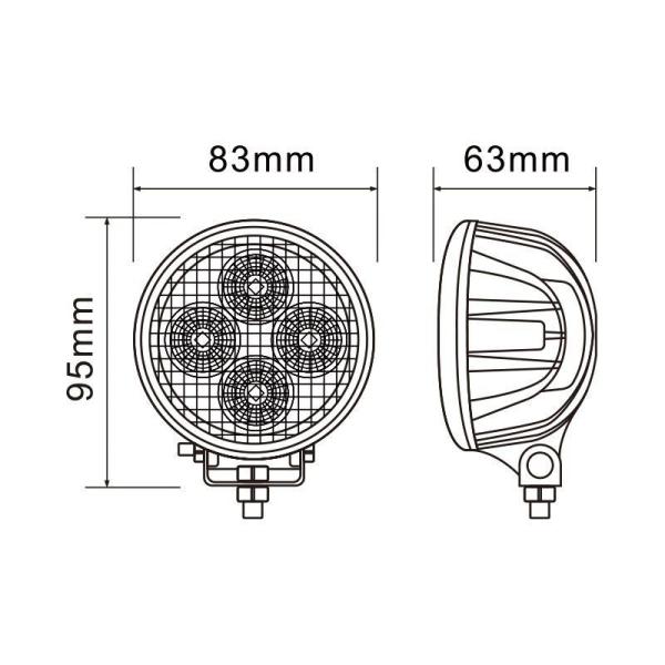 12W Round Flood Beam Tractor Light 10-36V LED Headlight for Agriculture Machinery