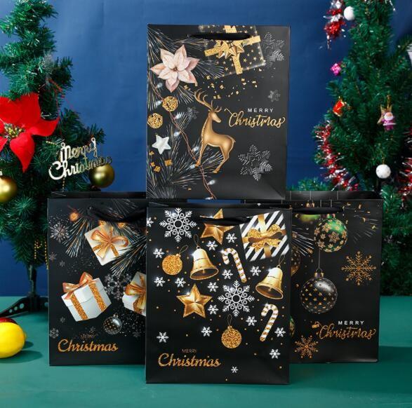 Rectangle 40gsm-150gsm Custom Cardboard Bags Bronzing Christmas Paper Bags With Handles