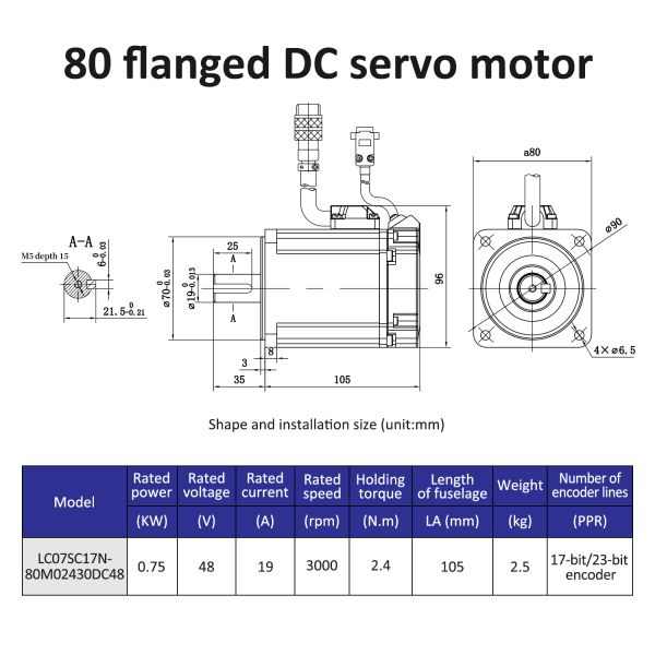 Lichuan DC Servo Motor Drivers Kit DS2-20P/R/C/E Low Voltage 2.4N.m 750W 48V 19A 3000RPM IP65