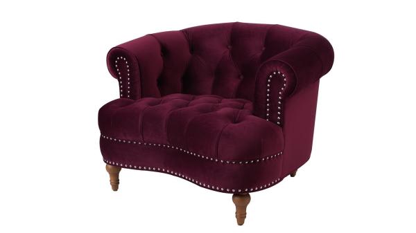 Elegant rosa tufted accent chair burgundy wing armrest chair with velvet fabric