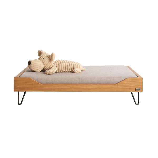 Lit pour animal de compagnie surélevé avec cadre en métal et coussin en lin lavable pour chien et chat