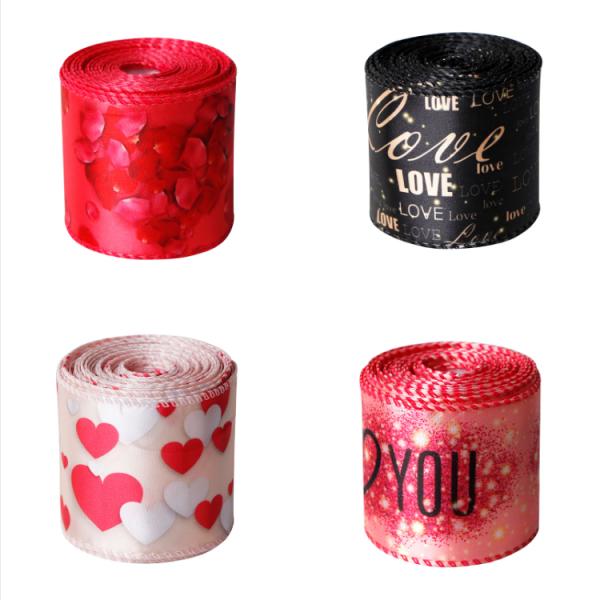 Valentine's Day Printed Burlap Ribbon 2.5 Inch Width for DIY Floral Arrangements