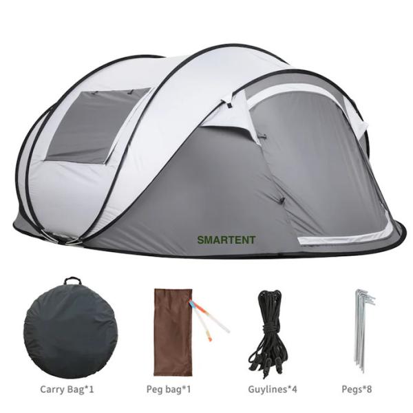 280*200*130CM Grey Waterproof PU2000MM Coated 190T Polyester 4-Season Pop Up Tent Boat With Mesh Windows For Camping