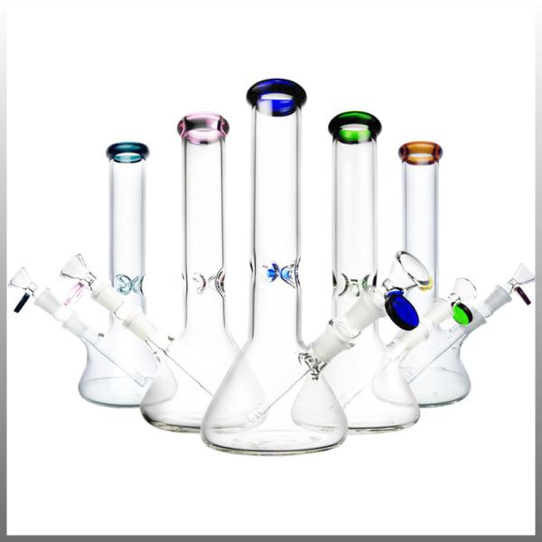 10 Inch Pyrex Glass Water Bongs , 14mm Joint Bottom Beaker Bongs For Weed Dry Herb
