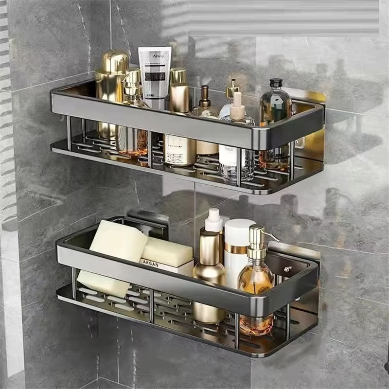 Factory OEM Wall Mounted Aluminum Shelves Floating Storage Rack for Bathroom Storage Kitchen Spice Rack Living Room Decor