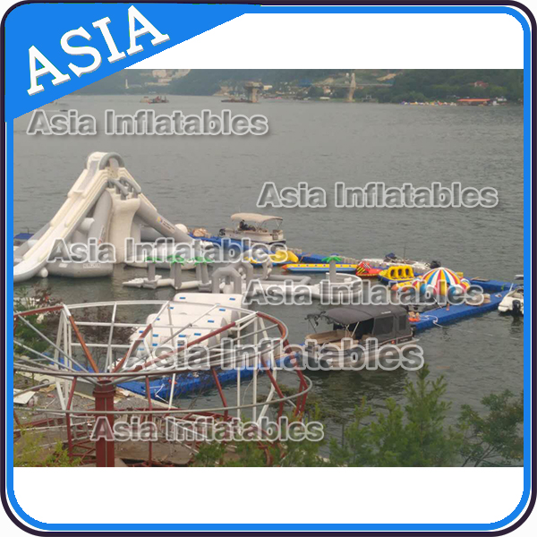 Custom Reinforced PVC Tarpaulin Inflatable Water Park For Children White And Grey