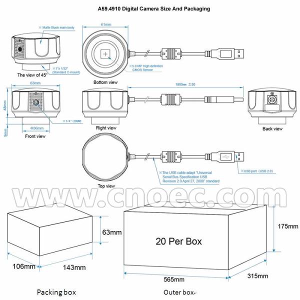 los 5.0M C - monte la cámara del microscopio de Digitaces con A59.4910 máximo de la resolución 2592 x 1944