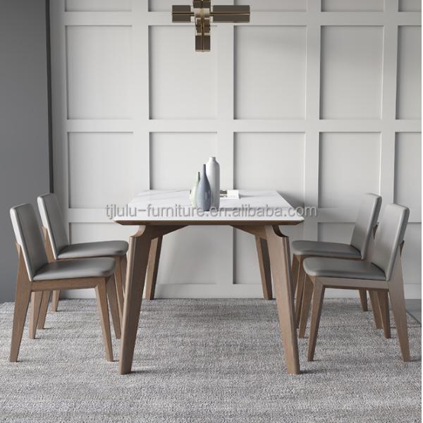 Marble Top Wood Dining Table Set for Kitchen and Dining Room in Modern Design