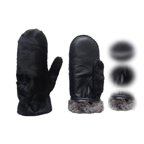 Sheep Skin Double Face Leather Mitten Gloves Black Color Grace Appearances