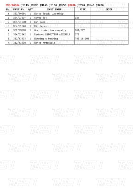 333/K0684 Steel Excavator Travel Gearbox With Hydraulic Travel Motor Drive JS200 Catalog