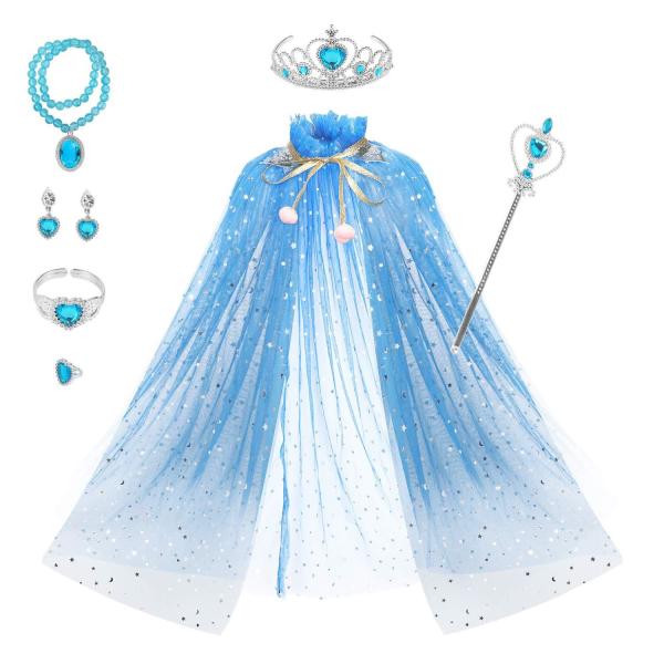 Os acessórios de roupa das crianças azuis do rosa de seda do vestido vestem-se com Tiara Crown Cape Set