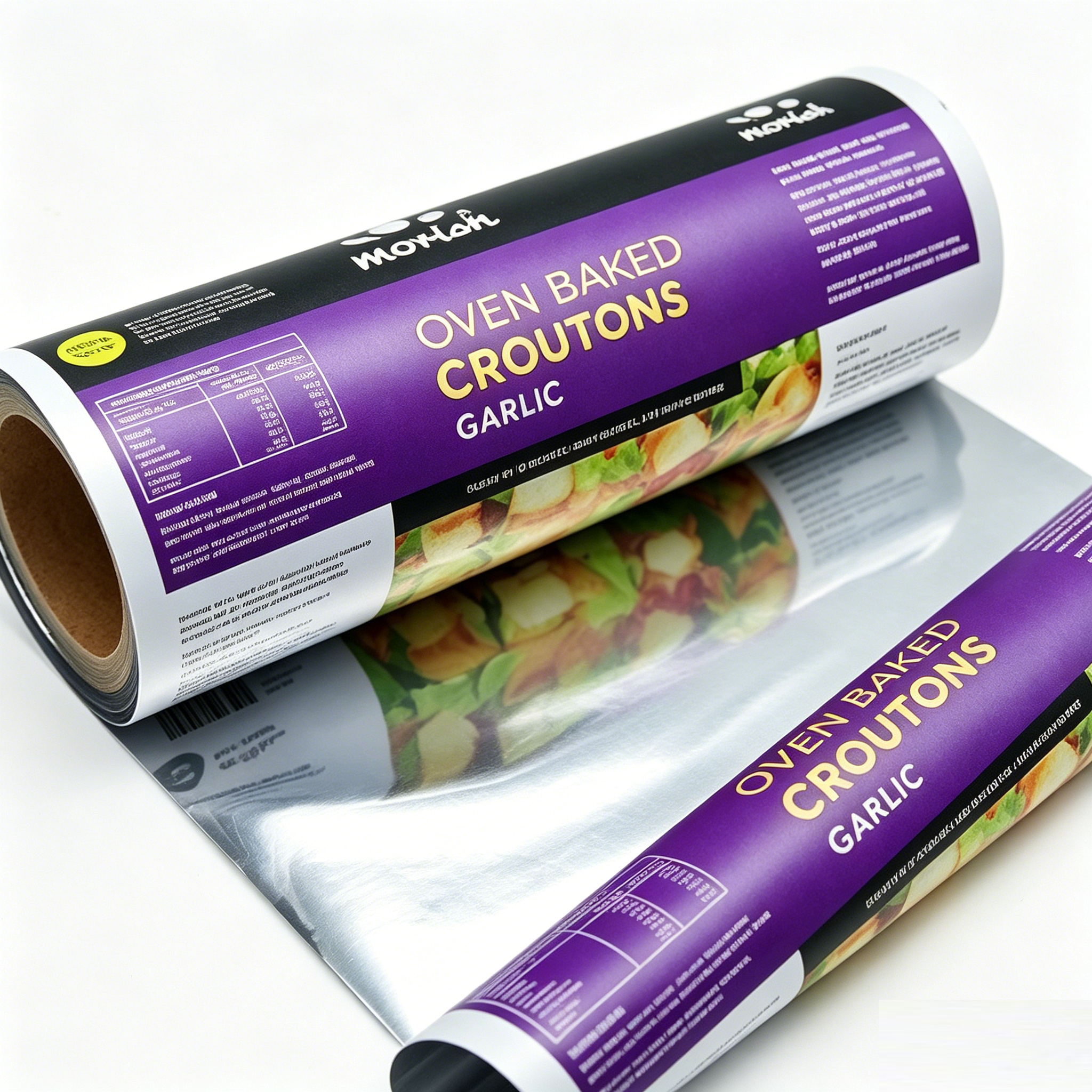 Food Grade Laminated Composite Packaging Roll Film | BOPP/VMCPP PET/AL/PE Barrier Roll Stock For Automatic Snack Chips Biscuit Crouton Packing OEM Custom Printed