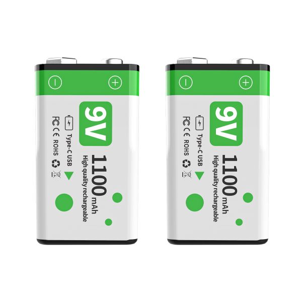 1100mAh 9v Rechargeable Battery Pack With USB-C Charging And 800 Cycles Life For Electronics