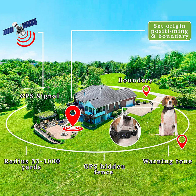 Portable Smart GPS Wireless Dog Fence System IP67 Waterproof Rechargeable Eco-Friendly Nylon Training Shock Collar Adjustable