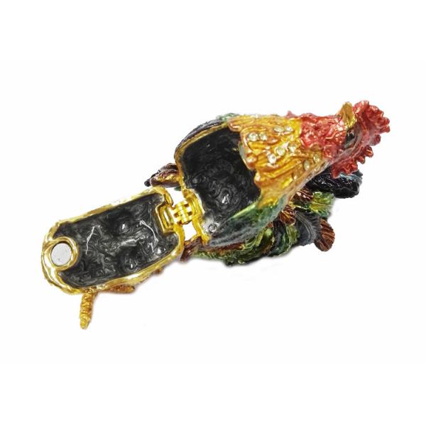 Pretty Cock metal jewelry box Rooster enamel treasure trinket box