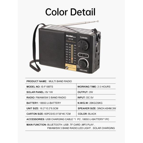 Multifunction Rechargeable Solar Powered Radio AM FM Radio Music With LED Torch