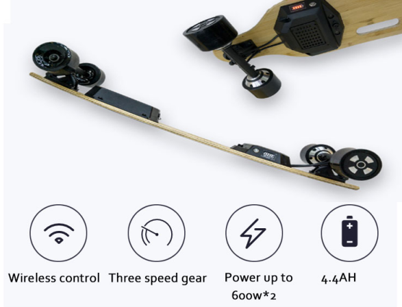 High Power Waterproof Electric Longboard 600W*2 Motor 90*51 MM PU Wheel