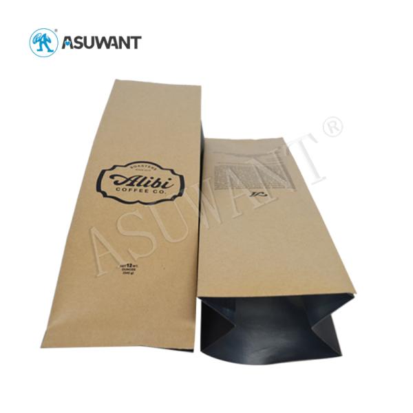 Kraft Paper PE PET Coffee Tea Bags Flat Bottom Biodegradab With Degassing Valve