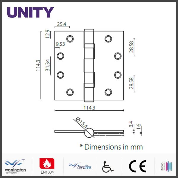 HB454534 Door Hinge Hardware EN1634-1 Tested and Certified 65mm Backset