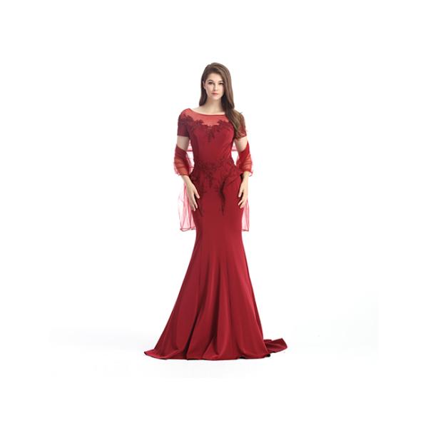 Short Sleeve Red Mermaid European Style Evening Dresses Forging Material
