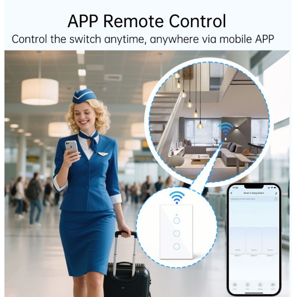Tempered Glass Smart Touch Switch with Voice Control and 2000W Max Load for WiFi+RF433 Home Automation