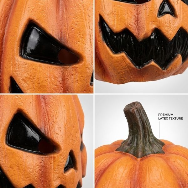 Full Head Evil Jack-o'-Lantern Latex Mask, Spooky Pumpkin Headgear for Halloween