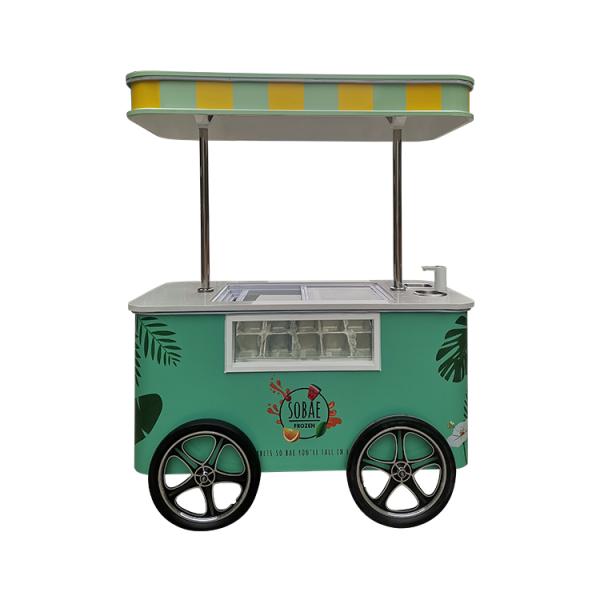 Commercial Mini Frozen Ice Cream Display Cart Trailer Gelato Mexican Beach Ice Cream Freezer Hand Cart Push Carts For Ice Cream