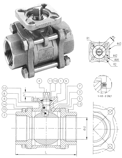 Full Port Industrial Ball Valve , Stainless 304 Direct Mount Threaded Ball Valve