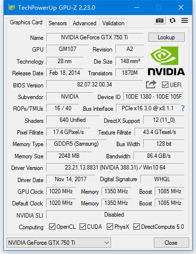 PCWINMAX GeForce GTX 750 Ti Графическая карта 2GB DDR5 128Bit PCI Express 3.0x16 DirectX 12 CUDA 640 GPU с одним вентилятором