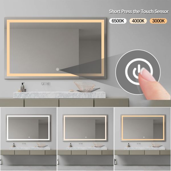 Perimeter Satin LED Border Mirror , Rectangle / Square LED Illuminated Bathroom Mirror