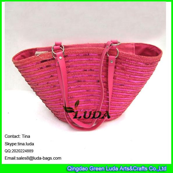 LUDA chevron wheat straw tote zipper closure beach straw handbag bags